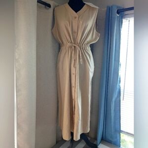 MEOMUA Women’s Linen Midi Summer Coastal Grandma Sleeveless Dress Khaki 2XL